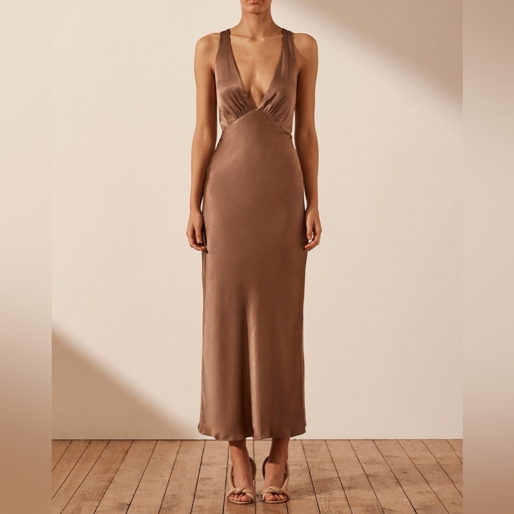 Shona Joy Milo plunged cross back midi dress